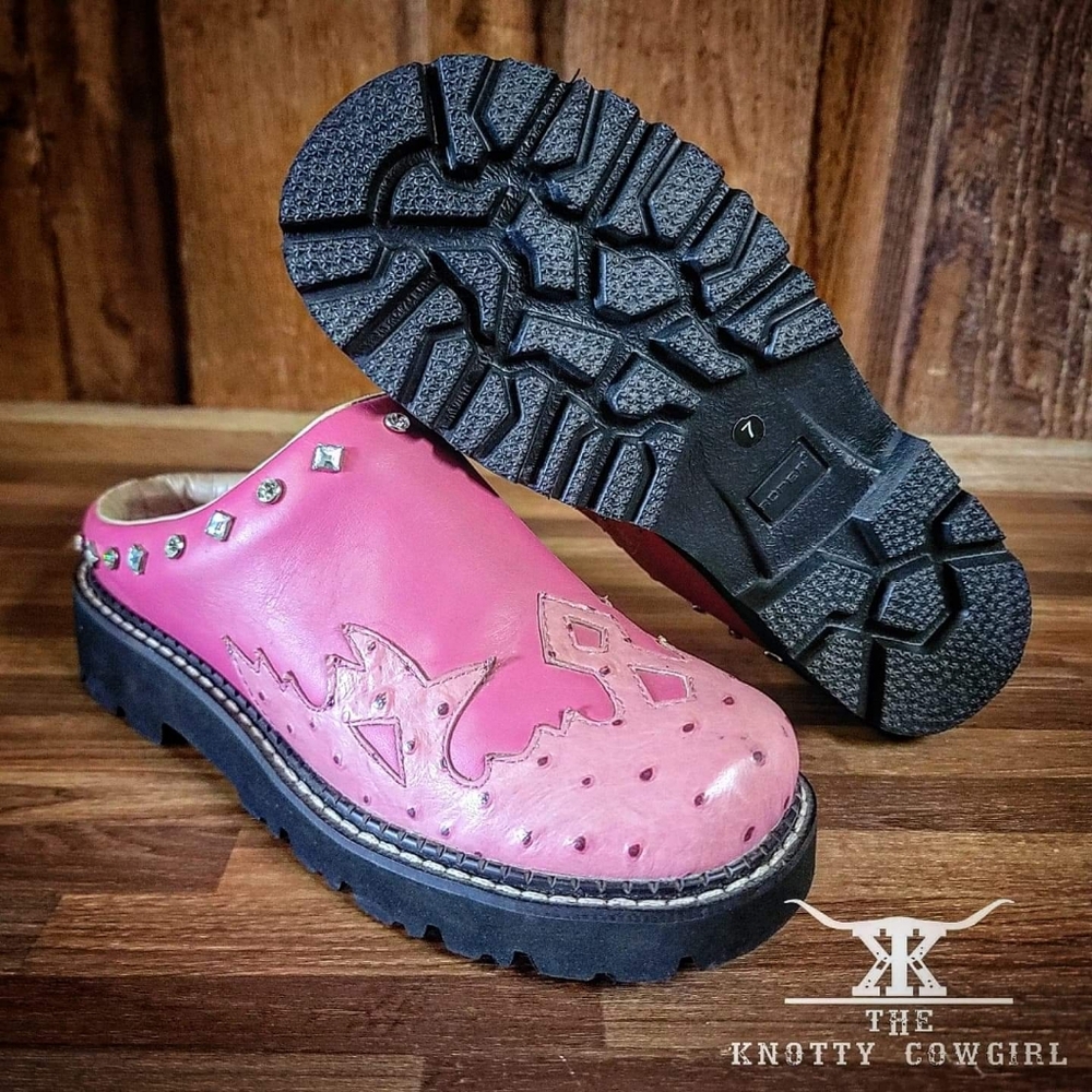 Pink Roper Ostrich Bling Clogs